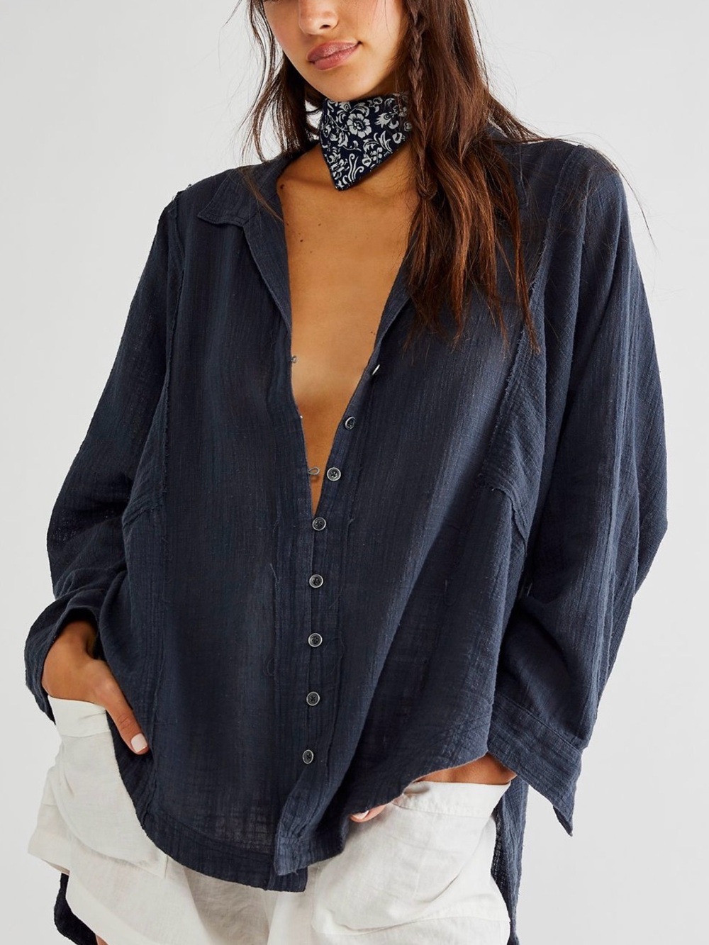 We the free summer daydream Blue Button-Down size small